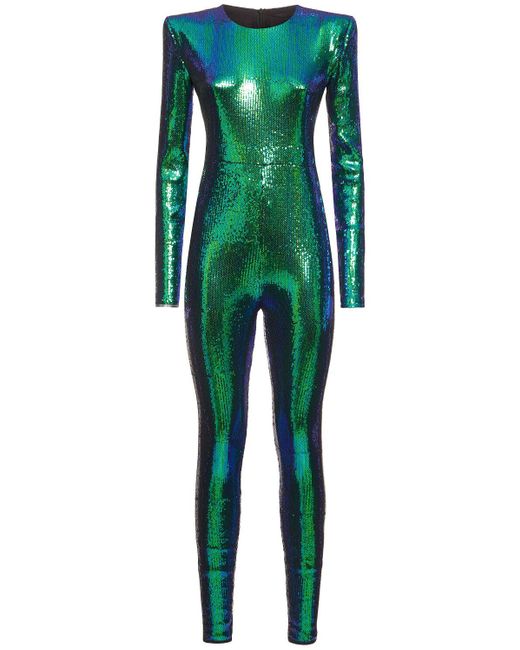 Alexandre Vauthier Green Sequined Long Sleeve Jumpsuit