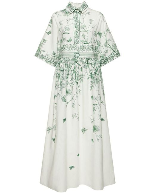 Elie Saab White Embroidered Poplin Long Shirt Dress
