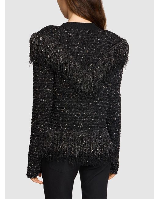 Balmain Black Glitzernde Tweedjacke Mit Fransen