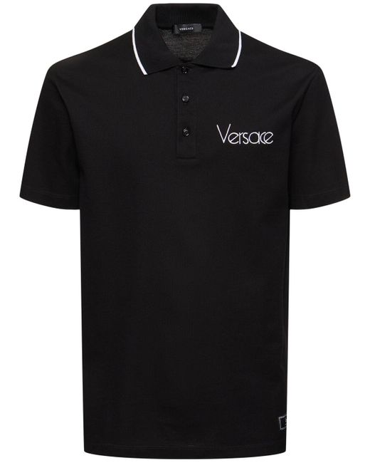 Versace Black Logo Cotton Piquet Polo for men