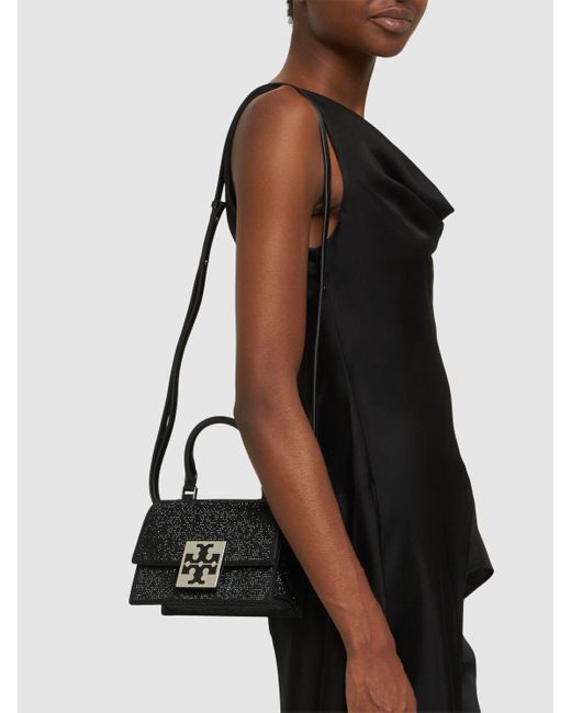 Tory Burch Black Mini Bon Bon Embellished Top Handle Bag