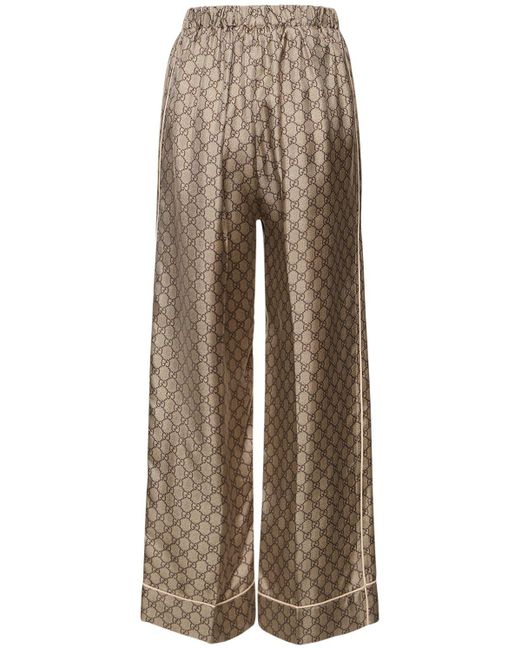 Gucci Natural gg Supreme Printed Silk Twill Wide Pants