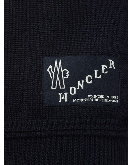 Moncler Blue Logo Detail Wool Crewneck Sweater for men