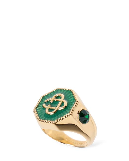 Casablancabrand Green Monogram Crystal Thick Ring