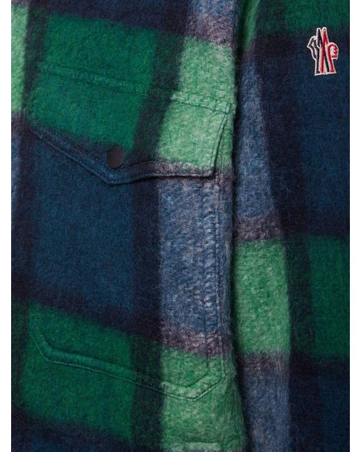 3 MONCLER GRENOBLE Green Waier Check Wool Blend Shirt Jacket for men