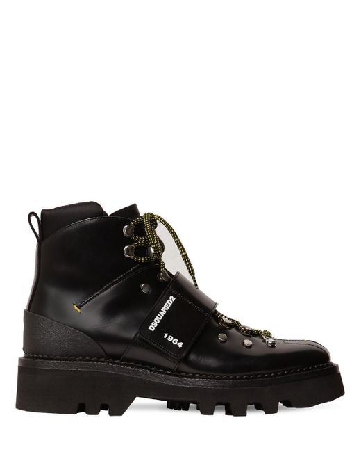 DSquared² Black Men's Leather Lace-up Hiking Boots With Grip Strap for men