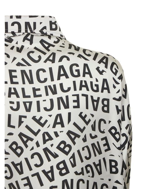 Balenciaga White Logo Print Technical Satin Shirt