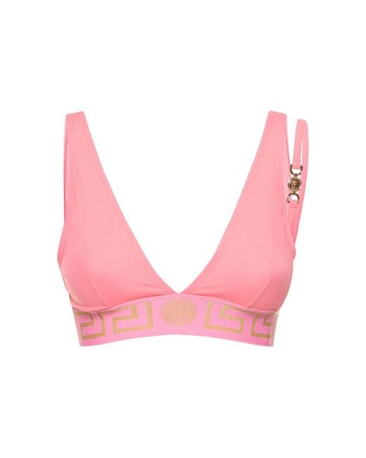 Versace Pink Greca Logo Bikini Top W/Strap