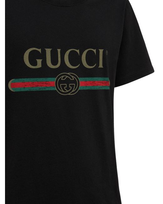 Gucci Cotton Distressed Fake Logo T Shirt in Black for Men - Save 44% | Lyst