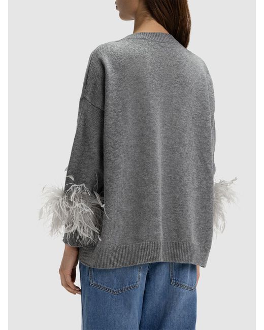 Suéter de punto de lana con plumas Valentino de color Gray