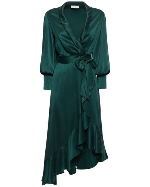 Zimmermann Green Silk Midi Wrap Dress