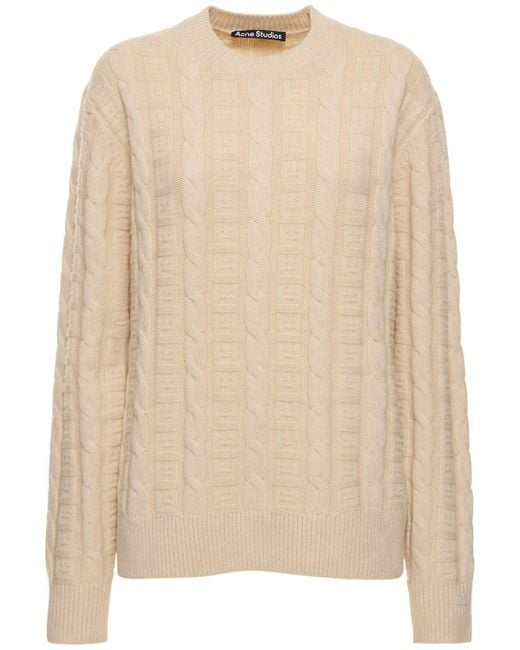 Acne Natural Sweater Aus Wollmischung Im Zopfstrick