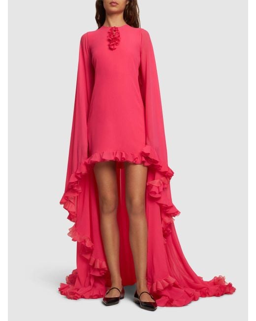 Giambattista Valli Pink Silk Georgette L/S Mini Dress W/ Cape