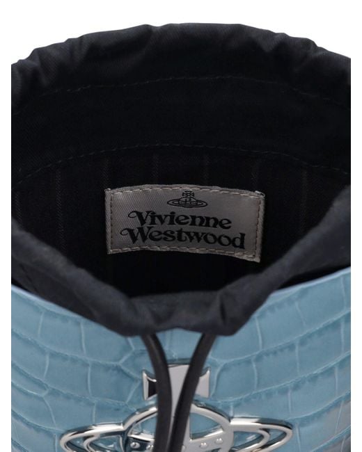 Vivienne Westwood Blue Daisy Croc Embossed Leather Bucket Bag
