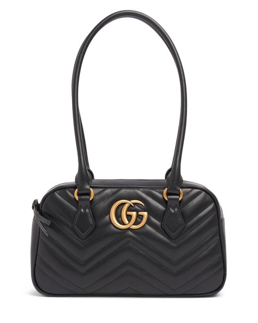 Gucci Black Small gg Marmont Leather Top Handle Bag