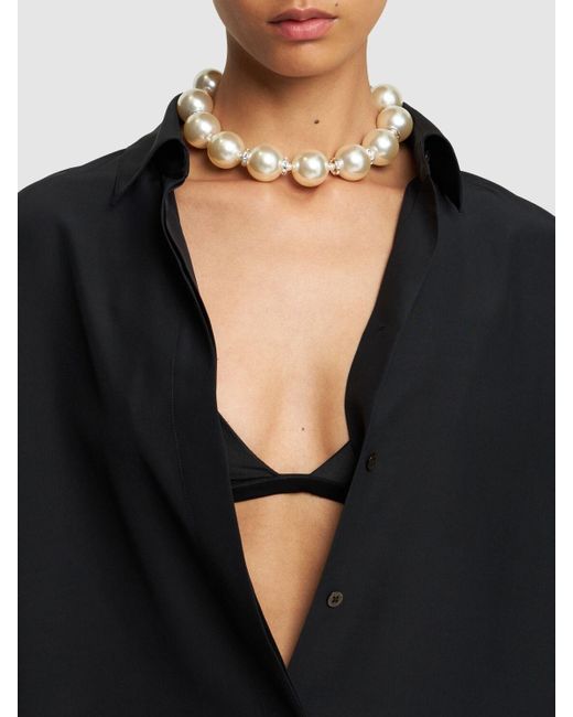 Magda Butrym White Faux Pearl & Crystal Collar Necklace