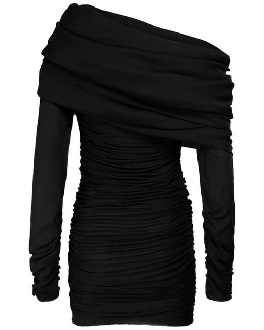 Saint Laurent Black One Shoulder Draped Silk Dress