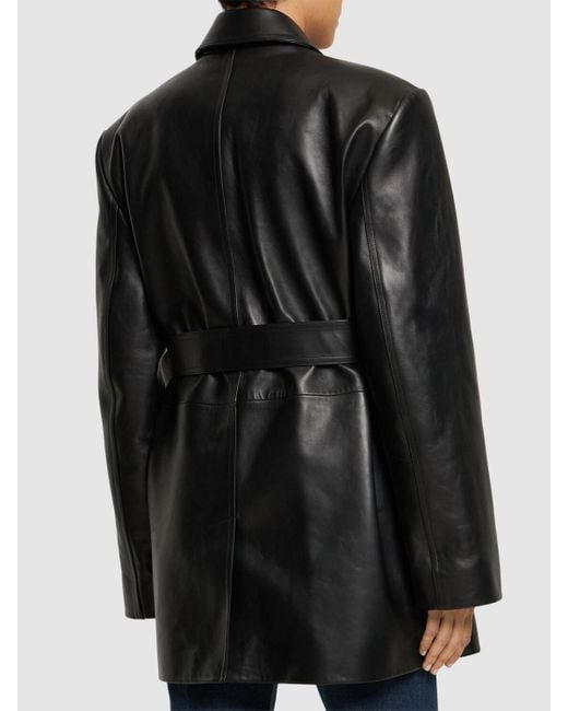 Veste en cuir avec ceinture Magda Butrym en coloris Black