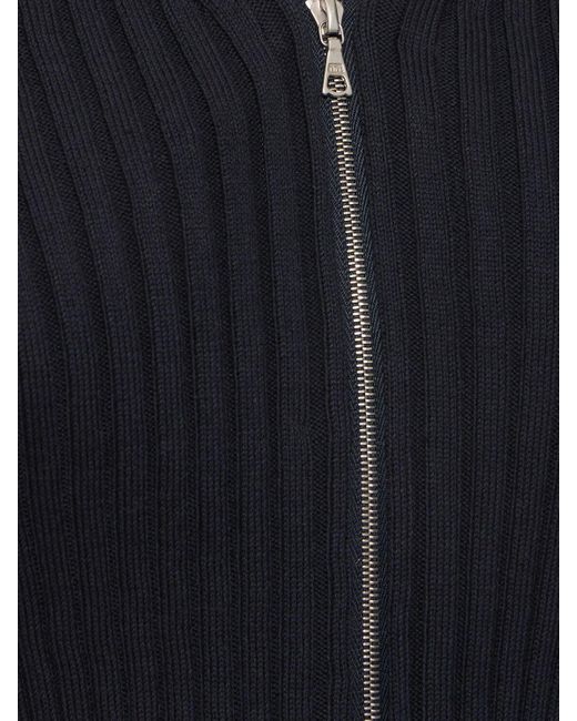 Auralee Black Cotton Wide Rib Knit Zip-up Cardigan