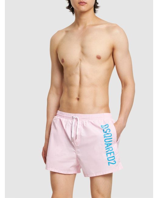 DSquared² Pink Logo Midi Swim Shorts for men