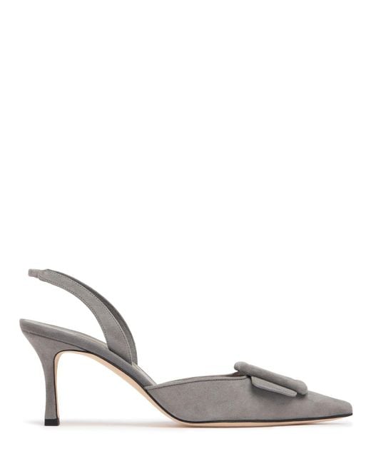 Décolleté maysli in camoscio 70mm di Manolo Blahnik in Metallic
