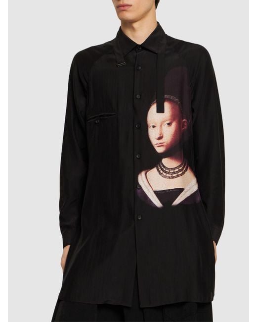 Yohji Yamamoto Black M-young Girl Printed Silk Shirt for men