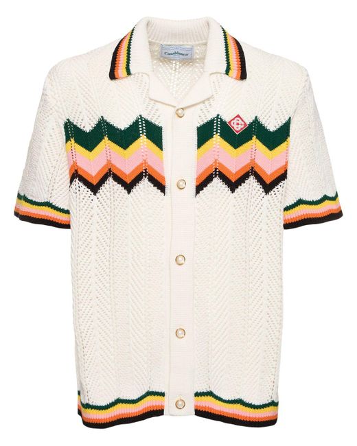 Casablancabrand White Chevron Cotton Crochet S/s Shirt for men