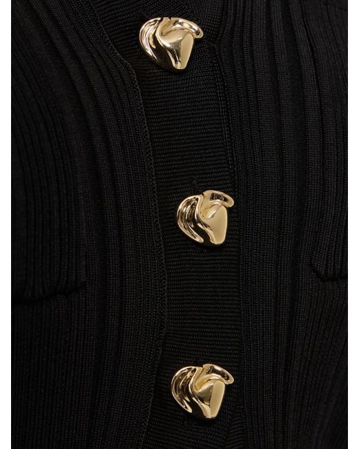 Top in maglia di viscosa a costine con bottoni di Self-Portrait in Black