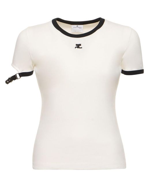 Courreges White Buckle Contrast Cotton T-Shirt