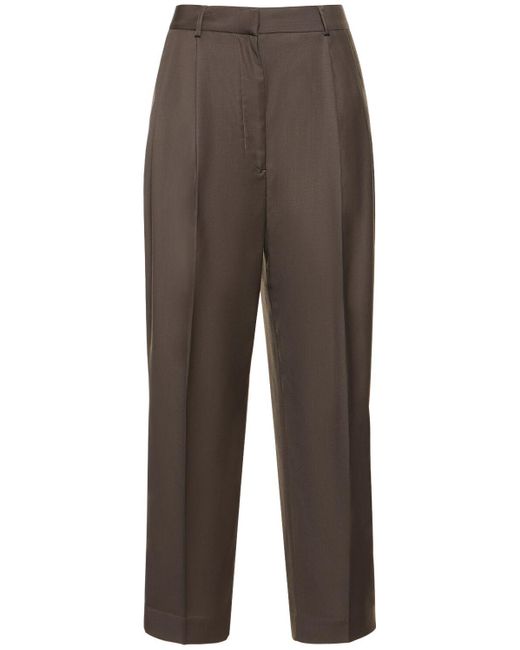 Totême Pleated Cropped Wool Pants in Brown Lyst