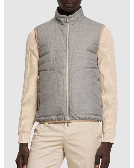 Brunello Cucinelli Gray Wool Zip-Down Vest for men