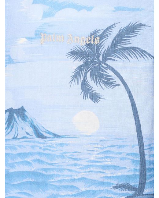 Palm Angels Blue Sunset Linen Blend Track Shirt for men