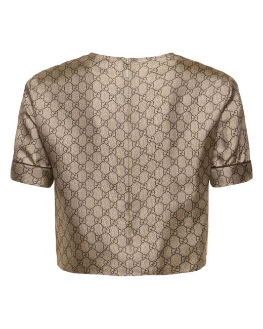 T-shirt gg supreme in twill di seta di Gucci in Brown