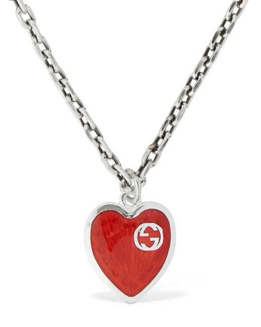 Gucci White Heart Enamel Charm Chain Necklace
