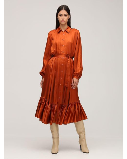 Temperley London Red Viscose & Silk Midi Shirt Dress