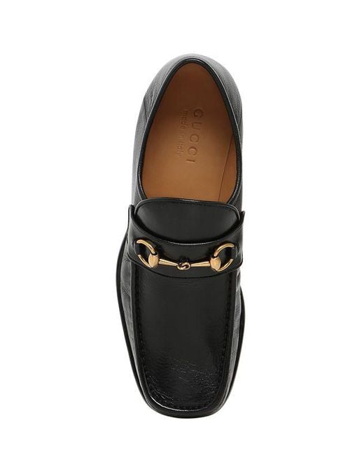 Gucci square toe leather loafers black