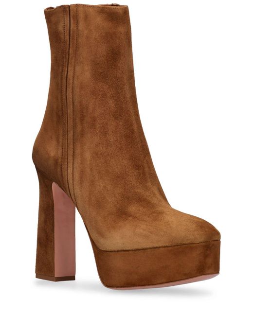 Aquazzura Brown 120Mm Groove Suede Ankle Boots