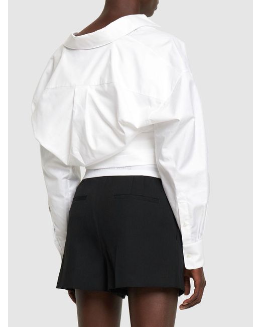 Alexander Wang White Wrapped Front Cropped Cotton Shirt