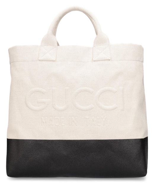 メンズ Gucci Cabas バイカラーコットントートバッグ White