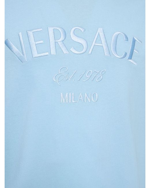 Versace Blue Cotton Jersey Logo T-shirt for men