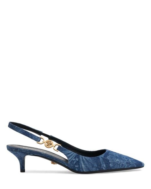 Versace Blue 40 Mm Hohe Pumps Aus Denim