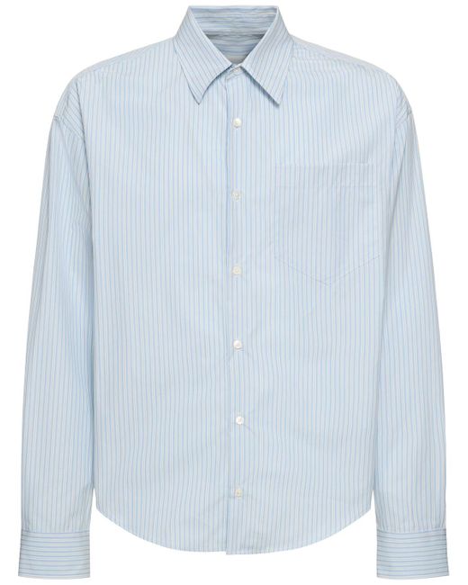 AMI Blue Striped Cotton Boxy Fit Shirt for men