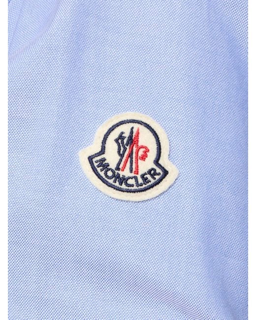 Moncler Blue Embroidered Logo Cotton Oxford Shirt Cool for men