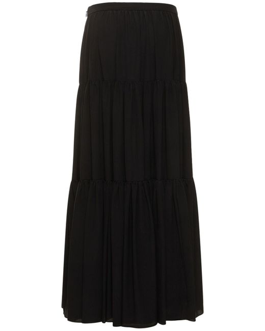 Michael Kors Black Pleated Silk Crepe De Chine Skirt