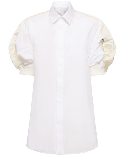 Vestido corto de popelina de algodón y nylon Sacai de color White
