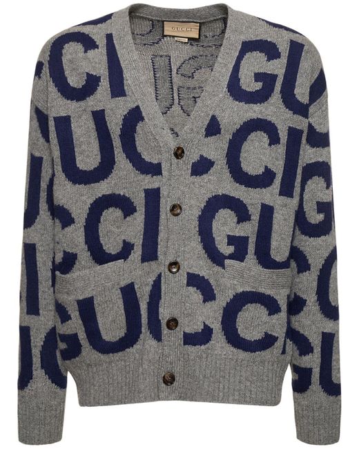 Gucci Strickjacke Aus Weicher Wolle Mit Gg-logo in Blue für Herren