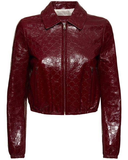Gucci Naplack Leather Bomber Jacket in Red Lyst UK