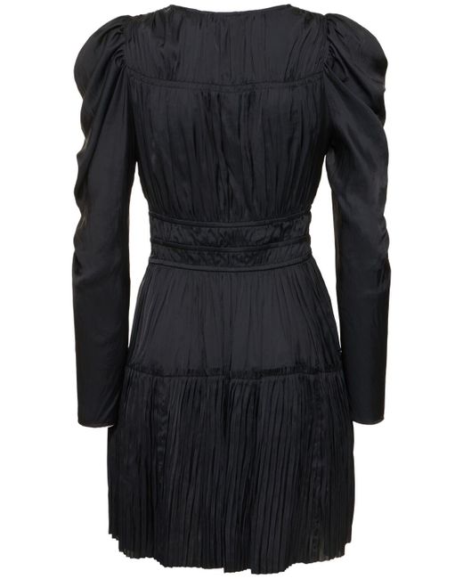 Ulla Johnson Black Lu Pleated Satin Mini Dress