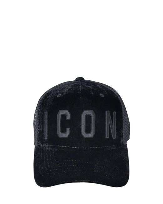 DSquared² Black Icon Velvet & Mesh Trucker Hat for men