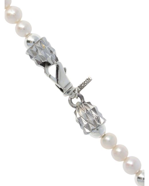 Emanuele Bicocchi White Pearl Chain Collar Necklace for men